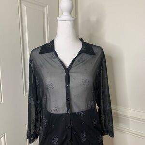 Younique Black Sheer Blouse with Floral Pattern